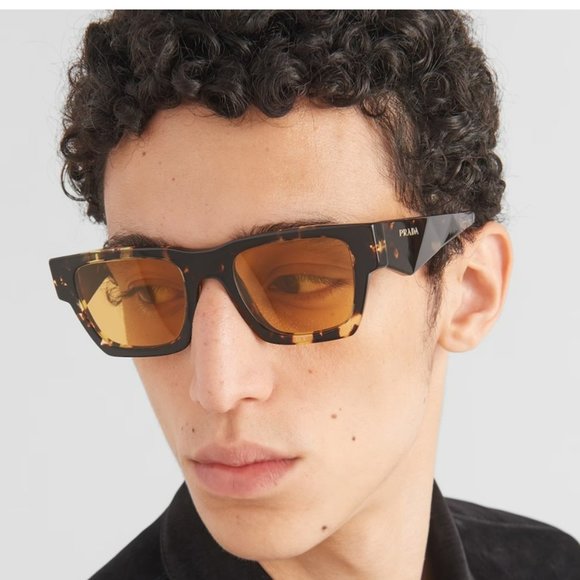 Prada PRA06S 16O10C  NEW Sunglasses Tortoise Black Malt Yellow Square Unisex - Picture 1 of 14